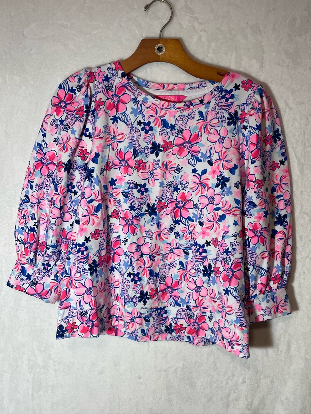 Lilly Pulitzer Pink and Blue Floral Puff-Sleeve Top